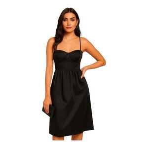 Future Collective Black Midi Dress Small NWT Bustier Satin Smocked Back